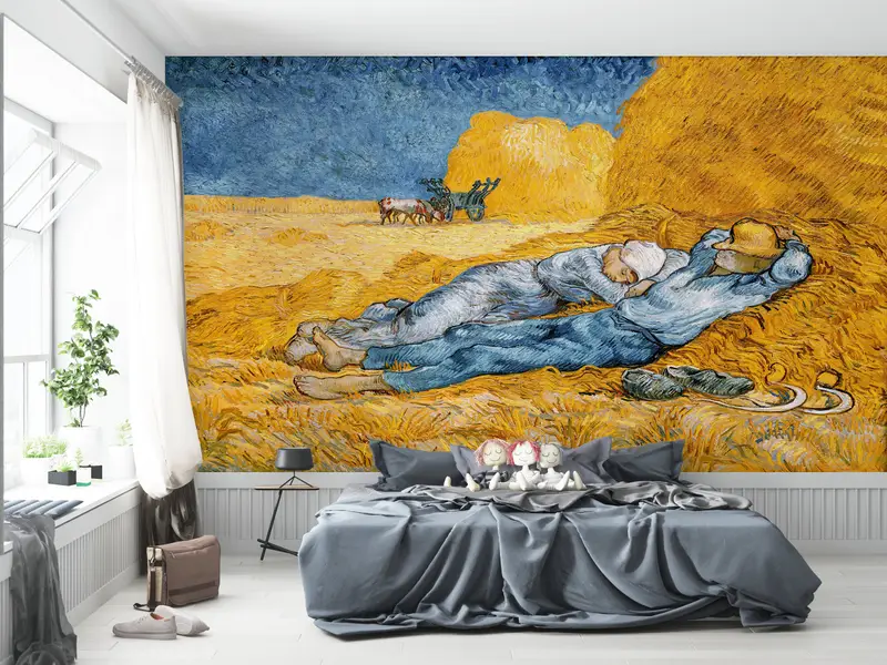 Van Gogh After Millet Wallpaper, Living Room Wall Art, Sleeping Couple Wall Mural, Modern Artwork, Self Adhesive Paper, Farmhouse Wall Decor - 5