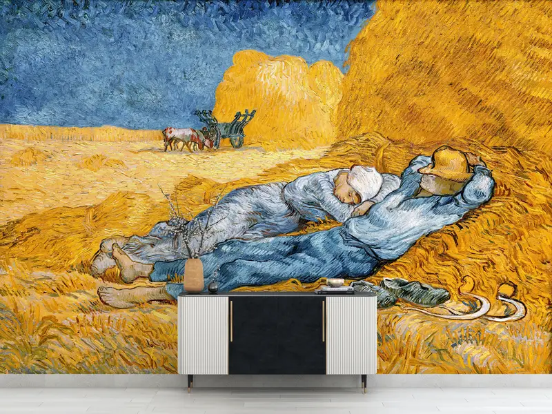 Van Gogh After Millet Wallpaper, Living Room Wall Art, Sleeping Couple Wall Mural, Modern Artwork, Self Adhesive Paper, Farmhouse Wall Decor - 7