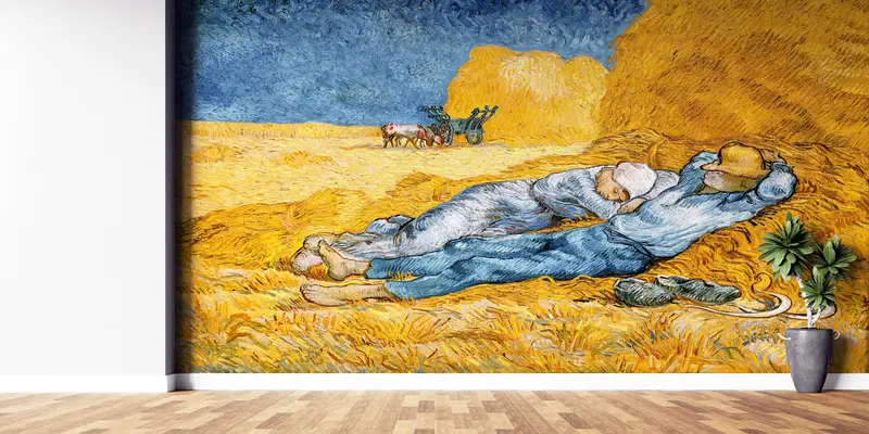 Van Gogh After Millet Wallpaper, Living Room Wall Art, Sleeping Couple Wall Mural, Modern Artwork, Self Adhesive Paper, Farmhouse Wall Decor - 1
