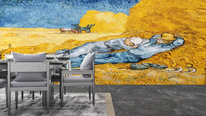 Van Gogh After Millet Wallpaper, Living Room Wall Art, Sleeping Couple Wall Mural, Modern Artwork, Self Adhesive Paper, Farmhouse Wall Decor - 4