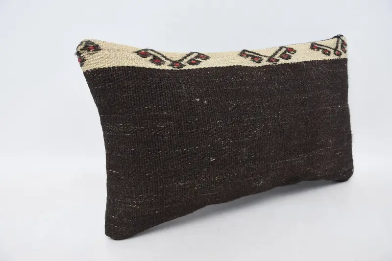 Pillow Case, Throw Kilim Pillow, Anatolian Pillow, Vintage Pillow, Boho Pillow Sham Cover, Anatolian Pillow Sham, 12x20 Brown Cushion Cover - 3