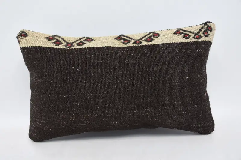 Pillow Case, Throw Kilim Pillow, Anatolian Pillow, Vintage Pillow, Boho Pillow Sham Cover, Anatolian Pillow Sham, 12x20 Brown Cushion Cover - 1