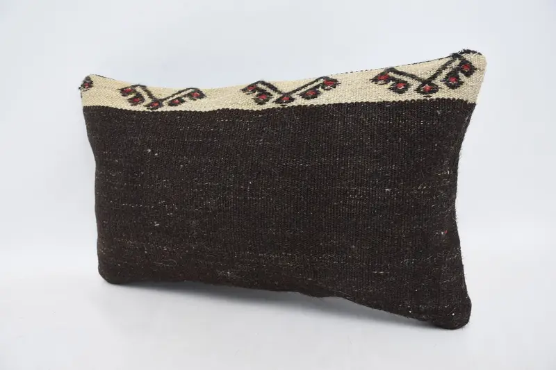Pillow Case, Throw Kilim Pillow, Anatolian Pillow, Vintage Pillow, Boho Pillow Sham Cover, Anatolian Pillow Sham, 12x20 Brown Cushion Cover - 4