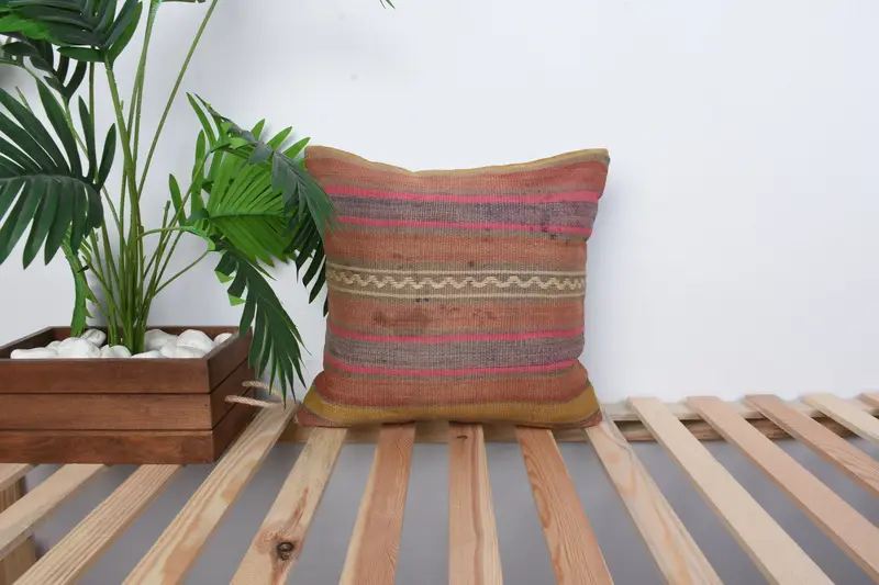 Seat Pillow Case, 16x16 Red Cushion Case, Antique Pillows, Outdoor Throw Cushion Cover, Home Decor Pillow, Kilim Cushion Sham, Cushion Cover - 1