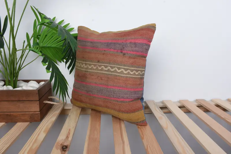 Seat Pillow Case, 16x16 Red Cushion Case, Antique Pillows, Outdoor Throw Cushion Cover, Home Decor Pillow, Kilim Cushion Sham, Cushion Cover - 5