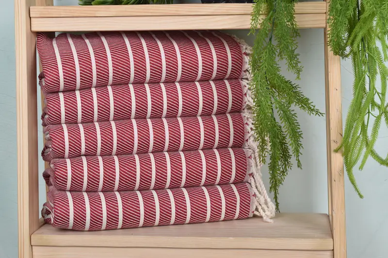Bridal Shower Favors Turkish Towel Striped Red Beige 40x75 Inches