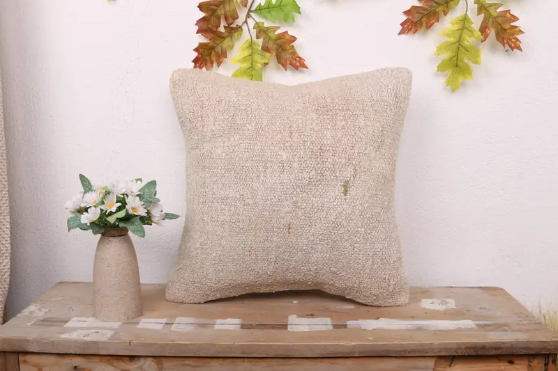 Outdoor Cushion, Kilim Cushion Sham, Pillow Sham, Ethnical Kilim Rug Pillow, 16x16 White Pillow Cover, Chair Cushion Cover, Pillow for Couch - 1