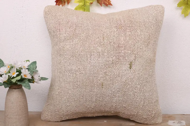 Outdoor Cushion, Kilim Cushion Sham, Pillow Sham, Ethnical Kilim Rug Pillow, 16x16 White Pillow Cover, Chair Cushion Cover, Pillow for Couch - 2