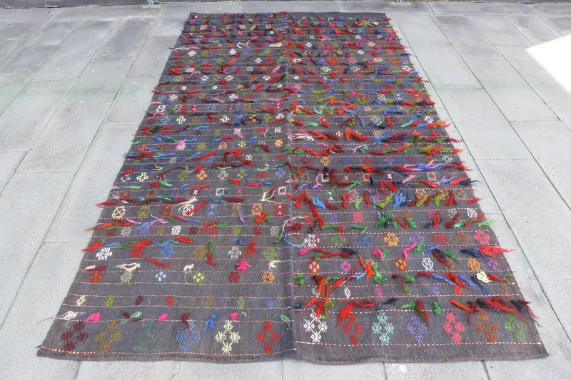 Mor ve Kırmızı Halı, 5,1x9,5 ft Botanik Tasarım