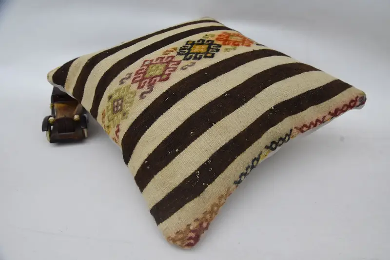 Vintage Kilim Throw Pillow, Antique Pillows, Pillow Case, Knitted Pillow Case, Pillow for Couch, Handmade Pillow Case, 18x18 Brown Pillow - 6