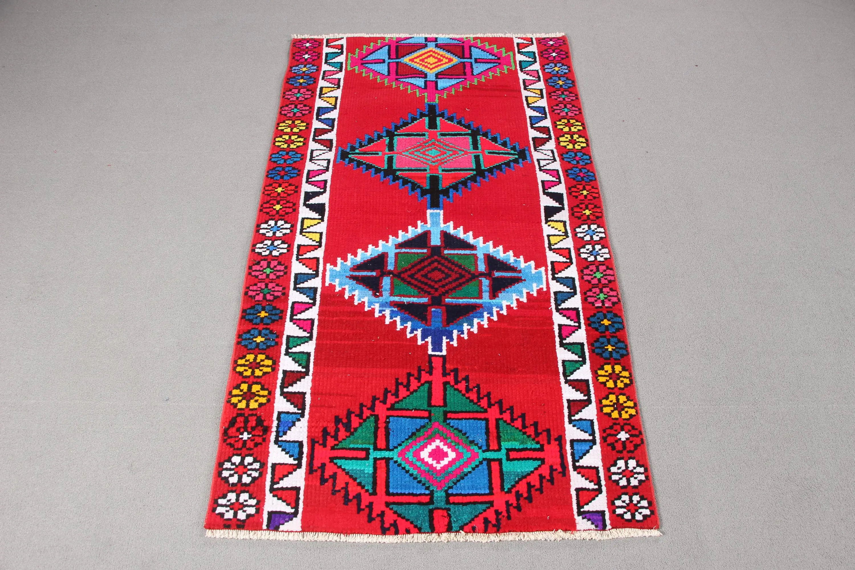 Vintage Turkish Rug, 2.7x4.6 ft Rug, Red Blue Animal Print Wool Rug - 1