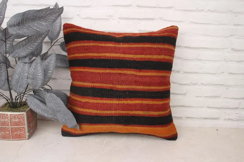 Pillow Sham, Outdoor Bolster Cushion Case, 18x18 Red Pillow Case, Ethnical Kilim Rug Pillow, Interior Designer Pillow, Kilim Pillow, Ikat Cushion - 1