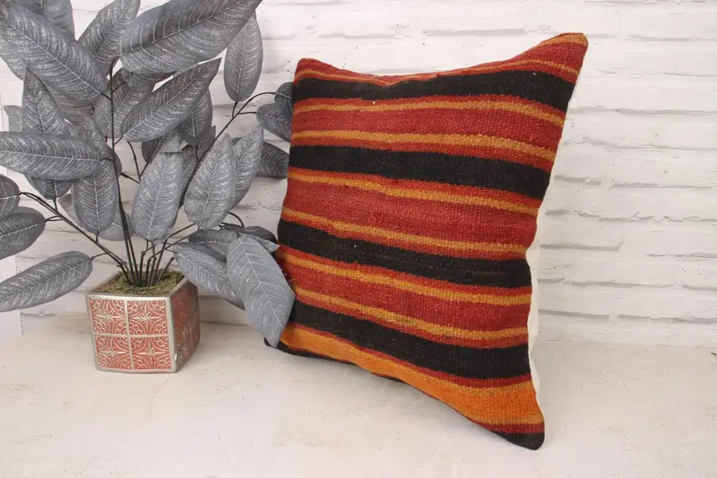 Pillow Sham, Outdoor Bolster Cushion Case, 18x18 Red Pillow Case, Ethnical Kilim Rug Pillow, Interior Designer Pillow, Kilim Pillow, Ikat Cushion - 4