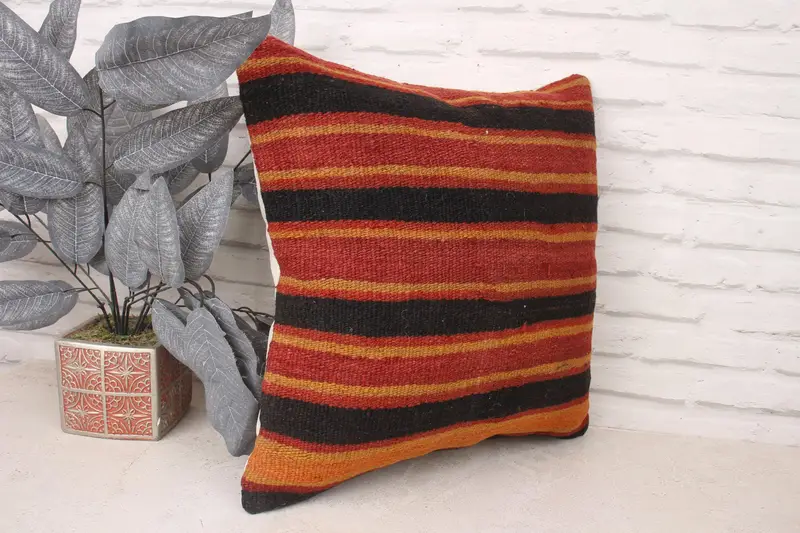 Pillow Sham, Outdoor Bolster Cushion Case, 18x18 Red Pillow Case, Ethnical Kilim Rug Pillow, Interior Designer Pillow, Kilim Pillow, Ikat Cushion - 3