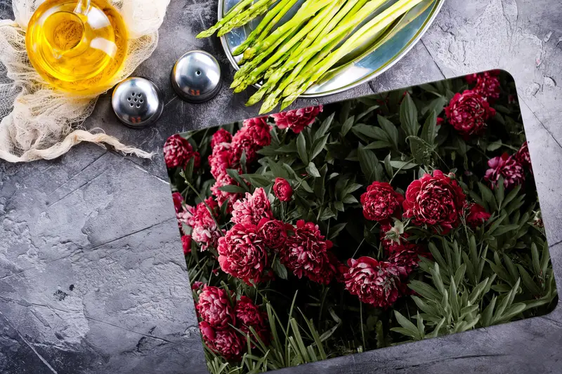 牡丹の花ガラスまな板、モダンキッチンエッセンシャル