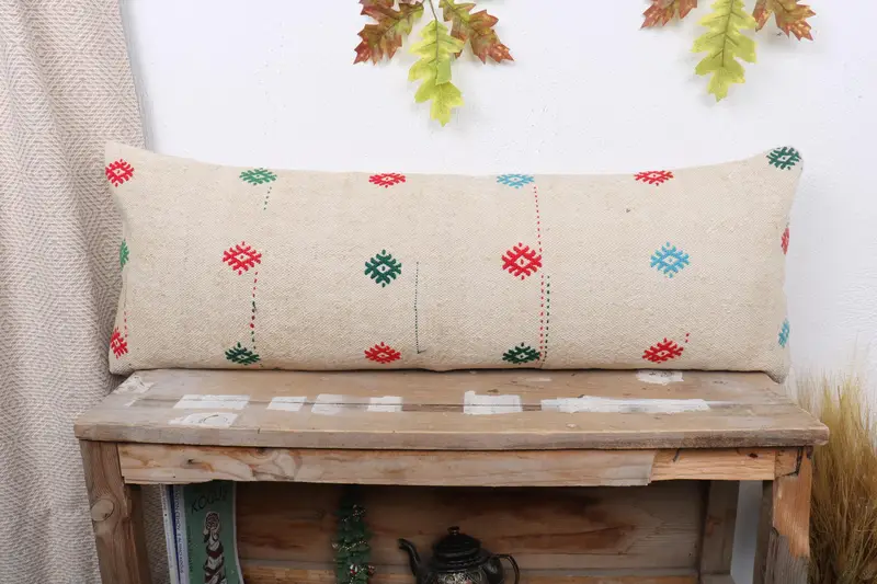 12x36 Red Cushion Case, Cushion Case, Vintage Kilim Pillow, Art Deco Pillow, Handmade Kilim Cushion, Interior Designer Pillow, Sofa Pillow Cover - 1