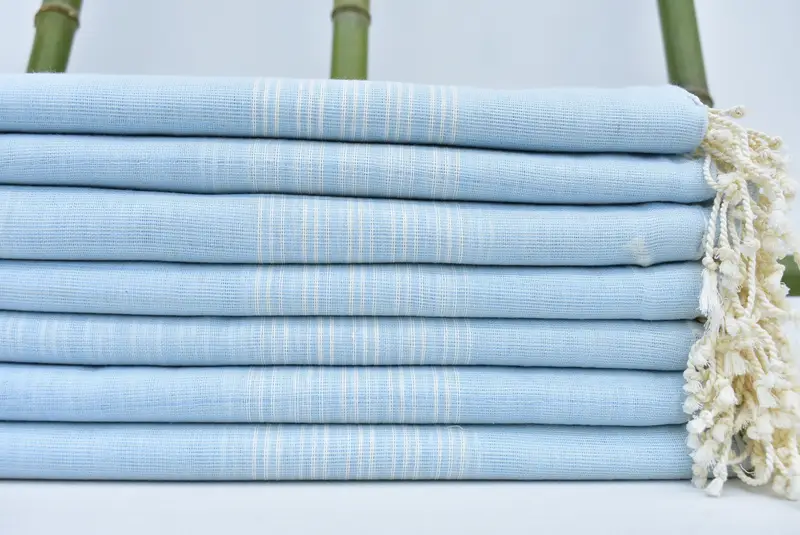 Turkish Towel Beach Towel Baby Blue Striped, 70x40 Inches