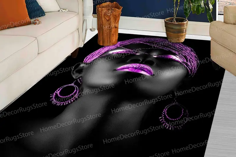 紫色に輝くアフリカ女性プリントラグ、高級室内装飾