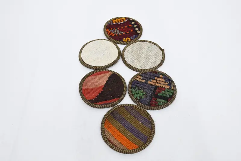 Bohemian Round Coaster Set, White and Orange Coasters
