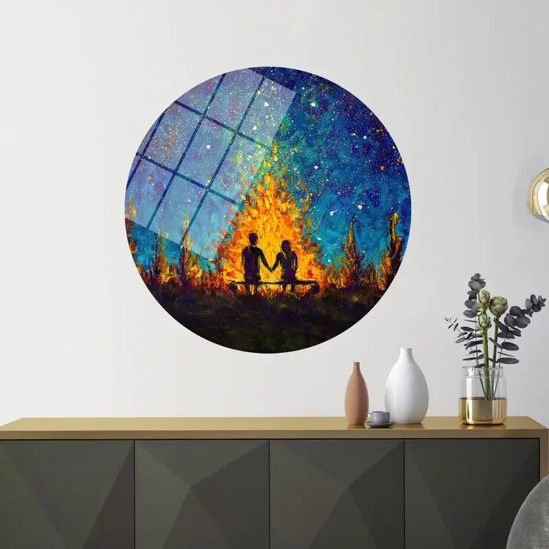 ロマンチックなカップルのキャンバス: 星空の夜の風景アート プリント