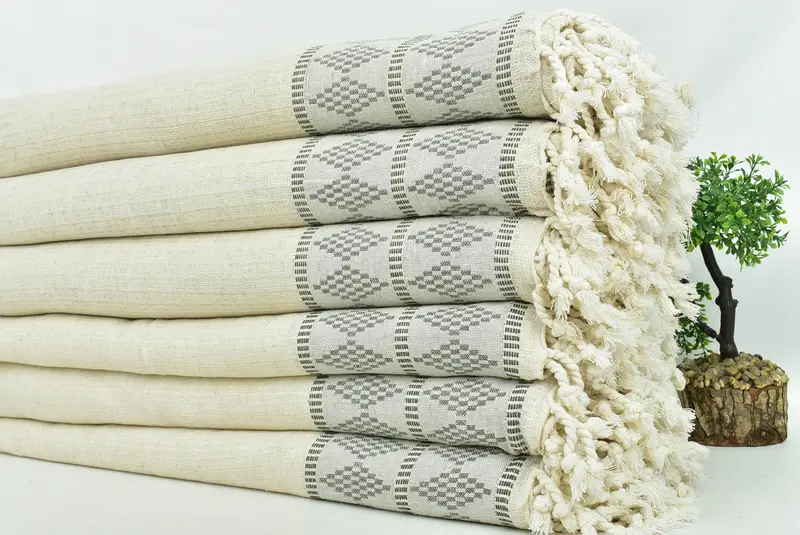 First Wedding Anniversary Gift, Turkish Bedspread, Turkish Blanket, Wedding Favors, Gifts For Him, 100x88 Linen Kilim Design Towel, Custom Blanket - 3