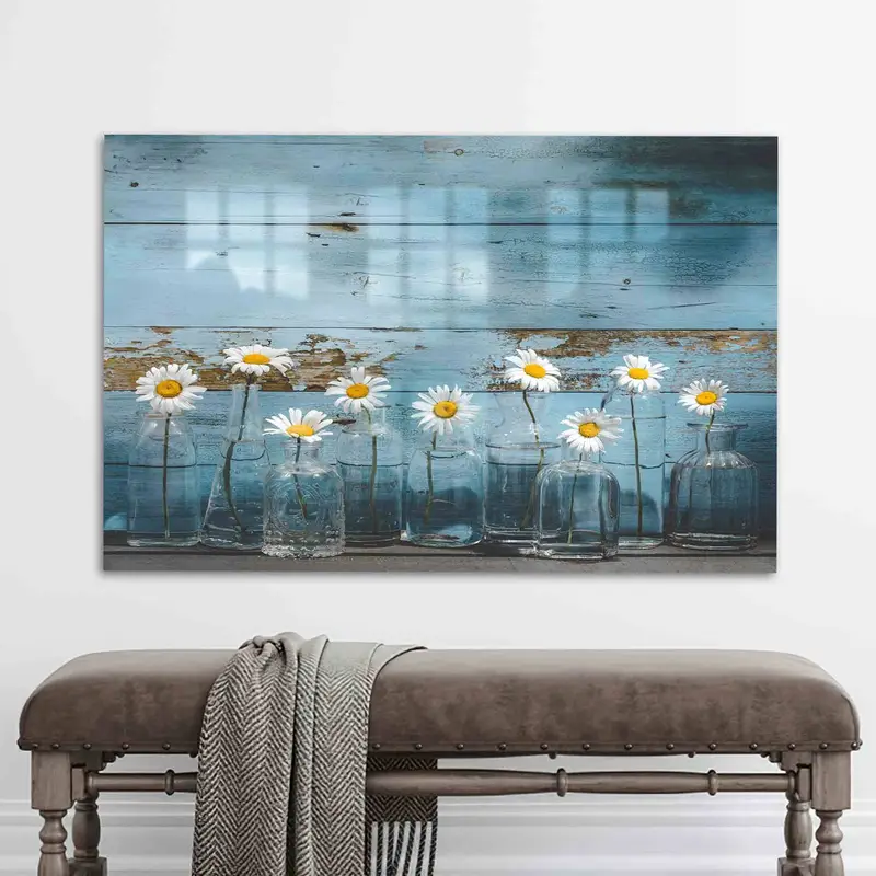 エレガントなデイジー ラバー プリント ガラス: モダンな農家のデザイン