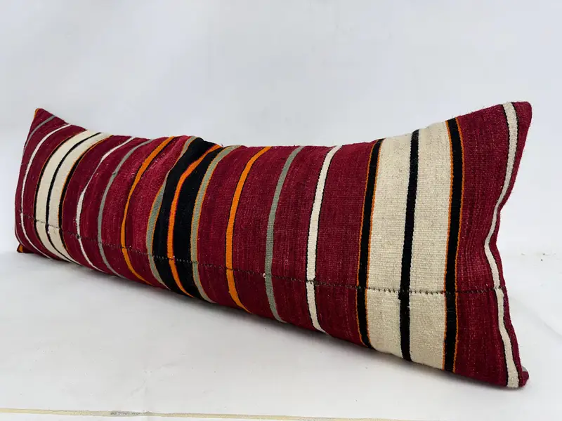 Kilim Pillow, Ethnical Kilim Rug Pillow, 16x48 Red Cushion Case, Pillow Sham, Anatolian Cushion, Turkish Pillow, Sofa Bolster Cushion Cover - 4