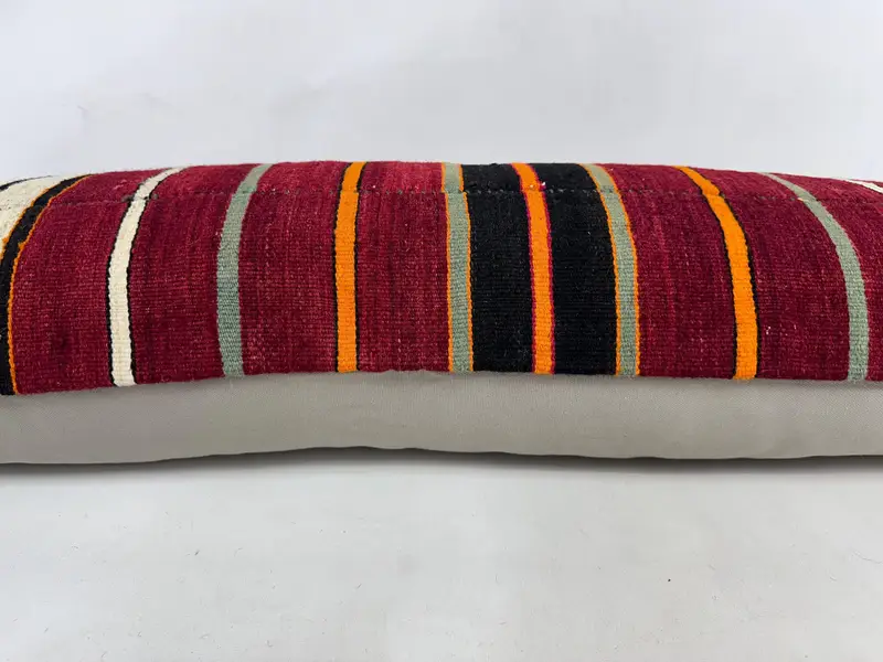 Kilim Pillow, Ethnical Kilim Rug Pillow, 16x48 Red Cushion Case, Pillow Sham, Anatolian Cushion, Turkish Pillow, Sofa Bolster Cushion Cover - 5