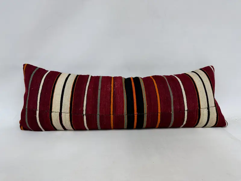 Kilim Pillow, Ethnical Kilim Rug Pillow, 16x48 Red Cushion Case, Pillow Sham, Anatolian Cushion, Turkish Pillow, Sofa Bolster Cushion Cover - 1