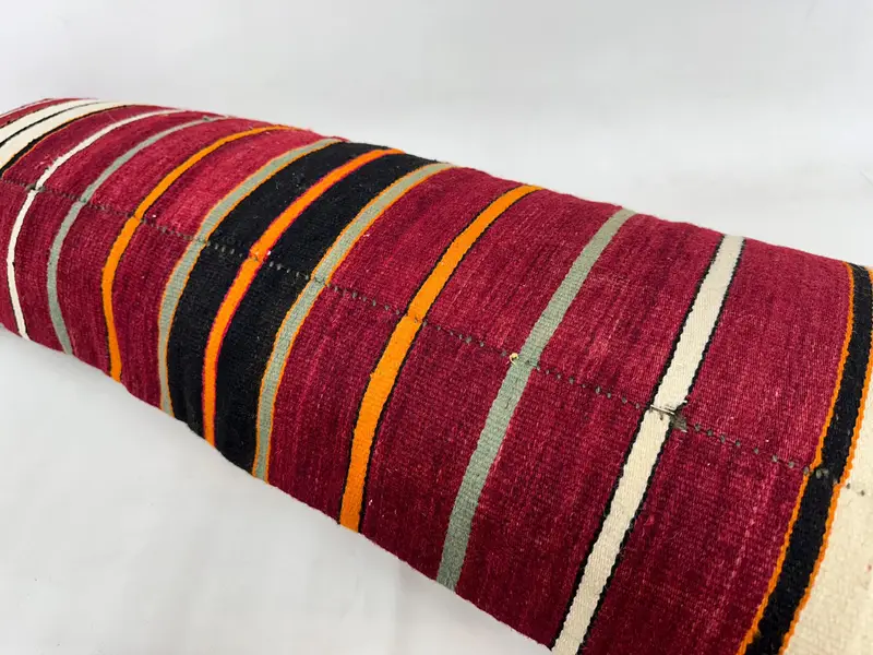 Kilim Pillow, Ethnical Kilim Rug Pillow, 16x48 Red Cushion Case, Pillow Sham, Anatolian Cushion, Turkish Pillow, Sofa Bolster Cushion Cover - 6