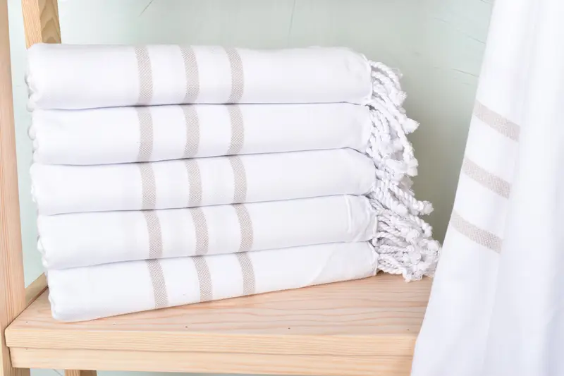 Beach Towel Monogrammed Turkish Beige Stripes, 40x71 Inches