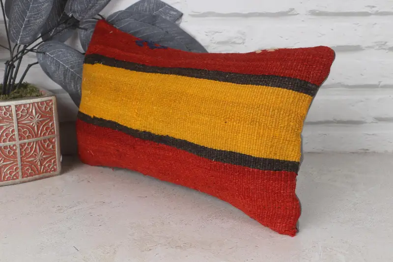 Kilim Pillow, 8x16 Red Pillow, Decorative Bolster Cushion Case, Bed Cushion Case, Toss Pillow, Pillow, Boho Pillow, Throw Kilim Pillow - 3