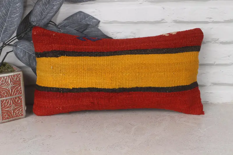 Kilim Pillow, 8x16 Red Pillow, Decorative Bolster Cushion Case, Bed Cushion Case, Toss Pillow, Pillow, Boho Pillow, Throw Kilim Pillow - 1