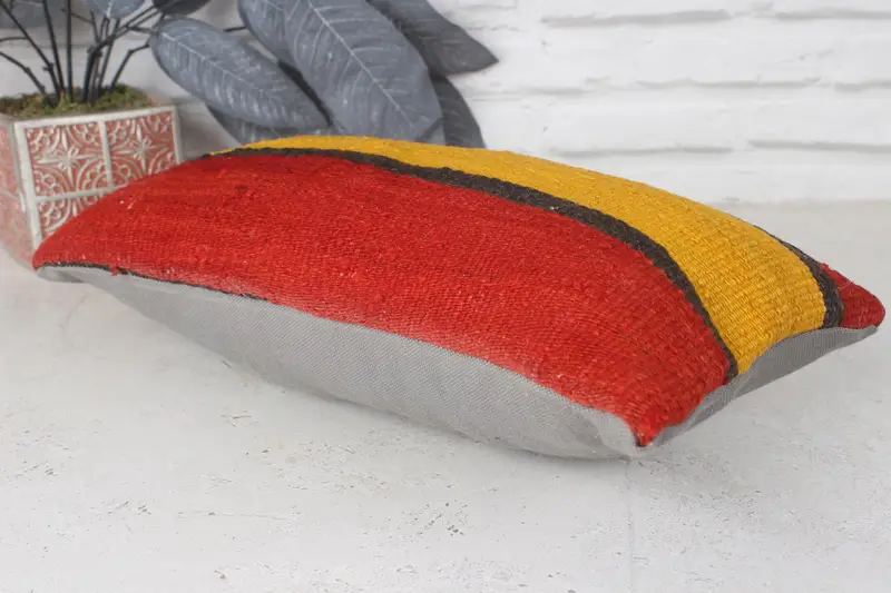 Kilim Pillow, 8x16 Red Pillow, Decorative Bolster Cushion Case, Bed Cushion Case, Toss Pillow, Pillow, Boho Pillow, Throw Kilim Pillow - 6