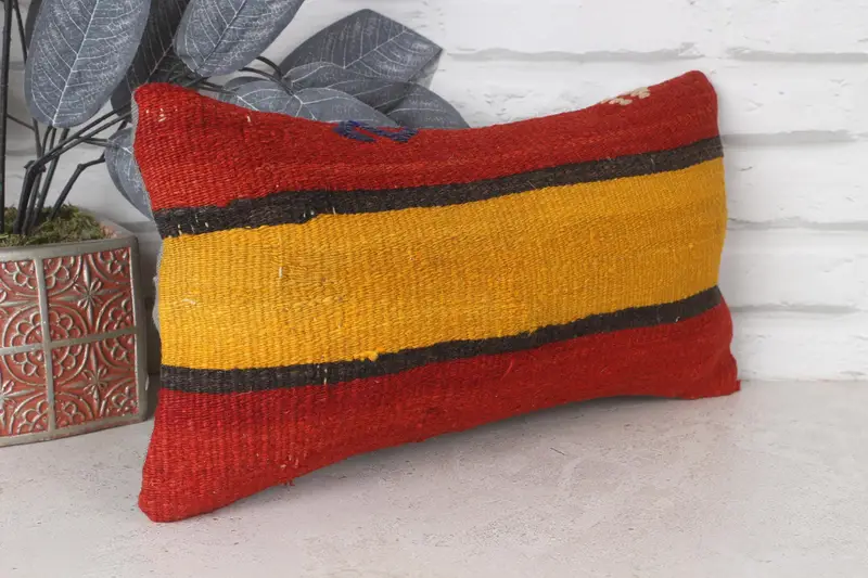 Kilim Pillow, 8x16 Red Pillow, Decorative Bolster Cushion Case, Bed Cushion Case, Toss Pillow, Pillow, Boho Pillow, Throw Kilim Pillow - 4