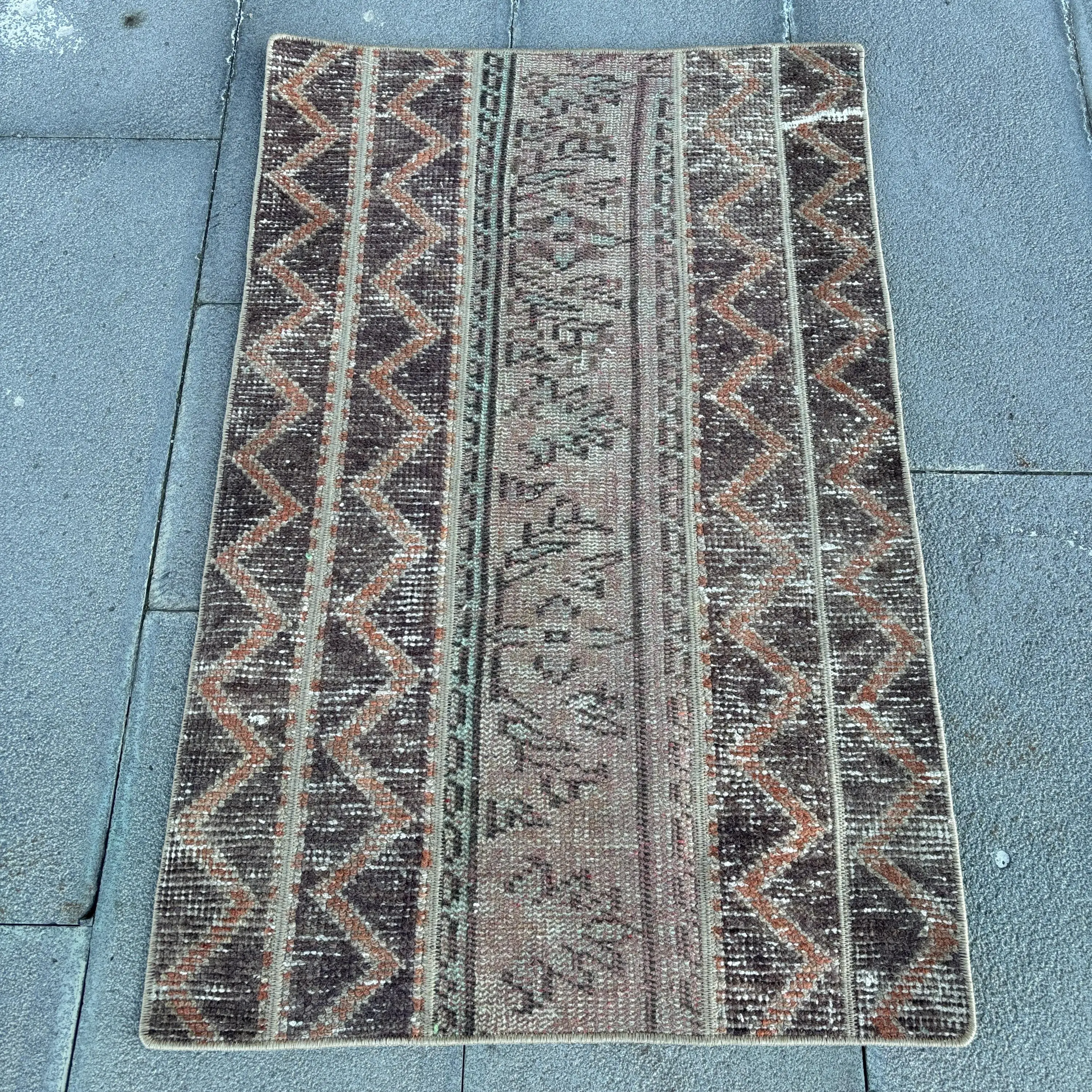 2.1x3.2 ft Rug, Turkish Rug, Vintage Brown Wool Plants & trees Rug - 1