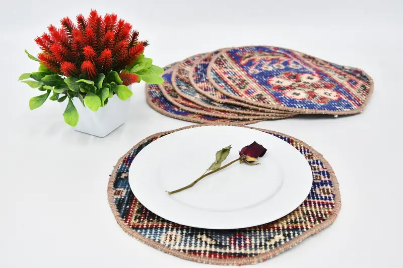 Bohemian Blue & Red Circle Placemats, Versatile Cotton & Wool Decor