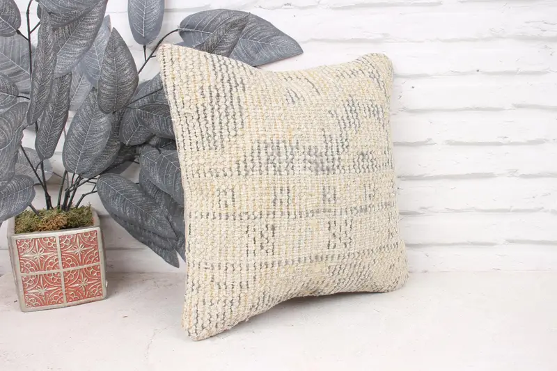 Aesthetic Cushion Case, Pillow for Couch, Pet Cushion Case, 14x14 Beige Pillow, Boho Chic Pillow Sham, Kilim Pillow Cover, Antique Pillows, Cushion - 3
