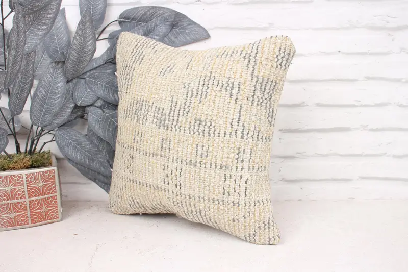 Aesthetic Cushion Case, Pillow for Couch, Pet Cushion Case, 14x14 Beige Pillow, Boho Chic Pillow Sham, Kilim Pillow Cover, Antique Pillows, Cushion - 4