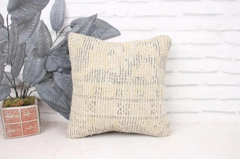 Aesthetic Cushion Case, Pillow for Couch, Pet Cushion Case, 14x14 Beige Pillow, Boho Chic Pillow Sham, Kilim Pillow Cover, Antique Pillows, Cushion - 1