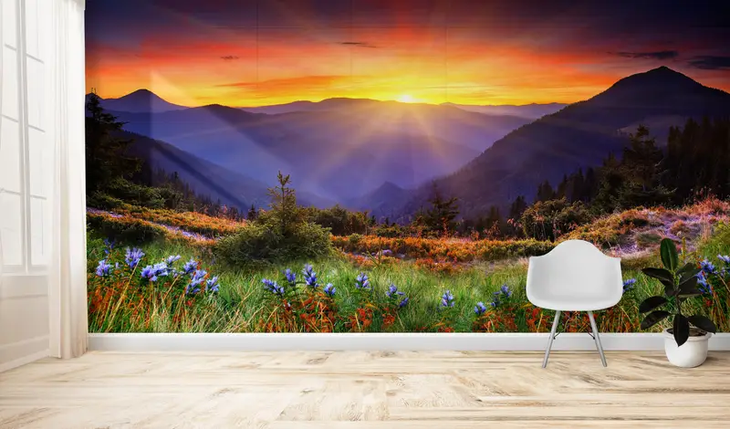 Baskılı Gündoğumu Görünümü Duvar Kağıdı: Doğanın Renkli Dağ Manzarası
