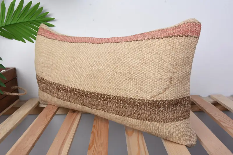 Handmade Kilim Cushion, 12x24 Beige Cushion, Kilim Cushion Sham, Authentic Cushion, Antique Pillows, Pillow Sham, One Of A Kind Pillow Sham - 4
