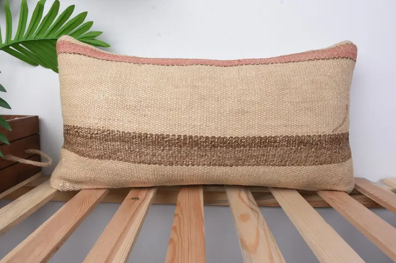 Handmade Kilim Cushion, 12x24 Beige Cushion, Kilim Cushion Sham, Authentic Cushion, Antique Pillows, Pillow Sham, One Of A Kind Pillow Sham - 1