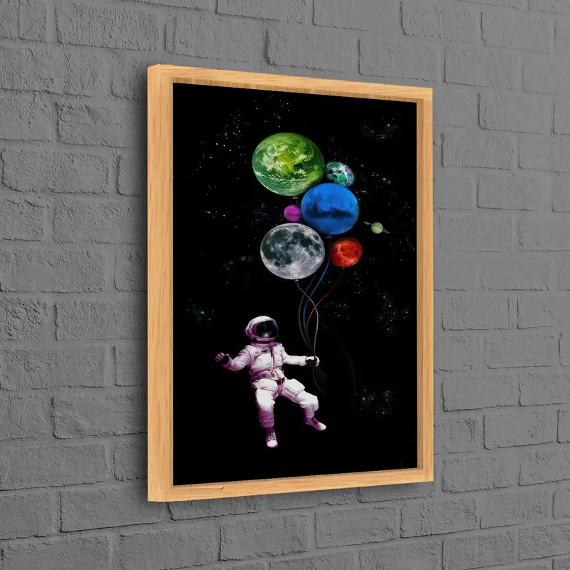 Modern Space Canvas: Astronaut, Planet Balloon, Moon, Earth Art