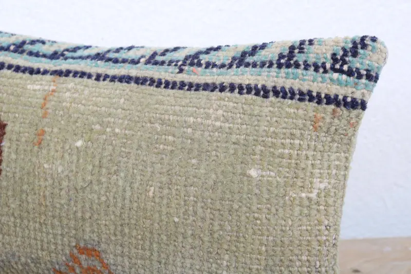 Vintage Kilim Pillow Pillow Case, Cushion, Boho Pillow Sham Cover, Home Decor Pillow, Throw Kilim Pillow, 8x16 Green Pillow - 5