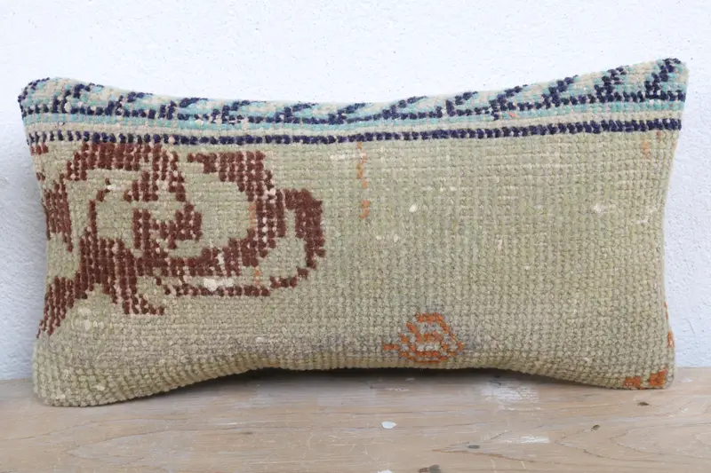 Vintage Kilim Pillow Pillow Case, Cushion, Boho Pillow Sham Cover, Home Decor Pillow, Throw Kilim Pillow, 8x16 Green Pillow - 2