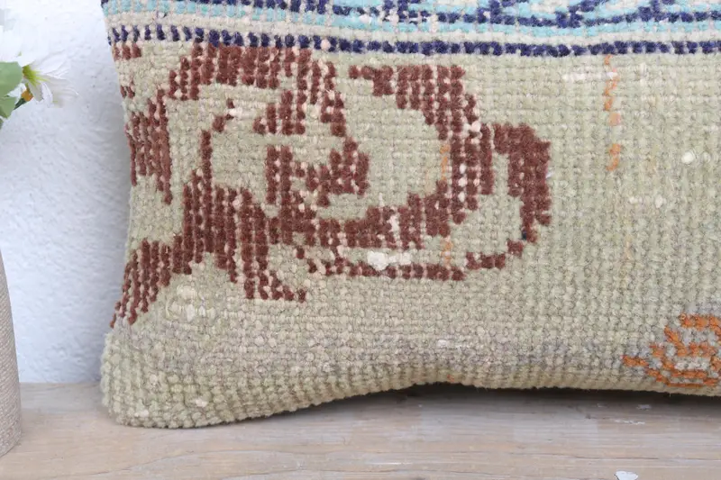 Vintage Kilim Pillow Pillow Case, Cushion, Boho Pillow Sham Cover, Home Decor Pillow, Throw Kilim Pillow, 8x16 Green Pillow - 3