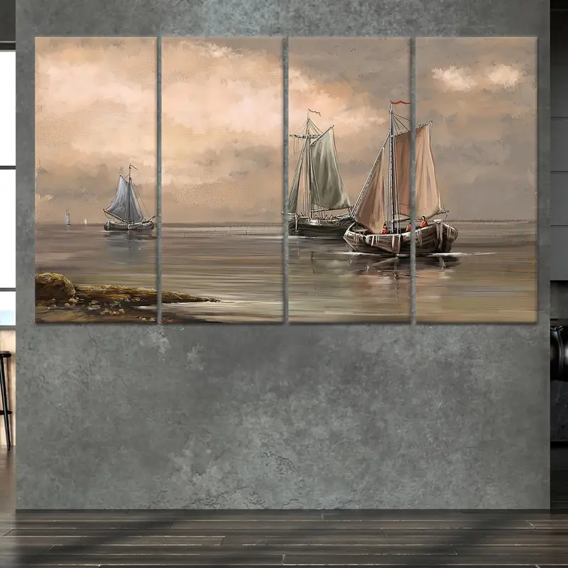 ビンテージ シースケープ キャンバス: 漁師のボート アート プリント