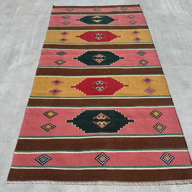 3.6x6.7 ft Vintage Rug, Area Turkish Rug, Green Plants & trees Rug - 1