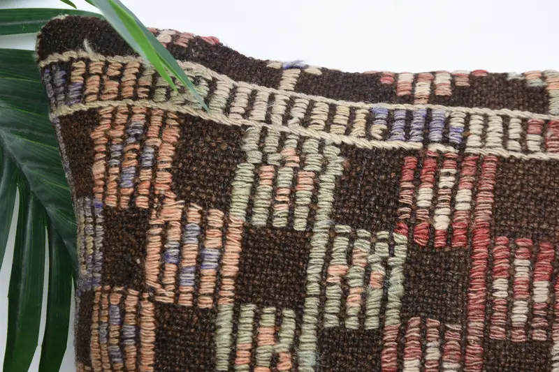 Interior Designer Pillow, Luxury Pillow Case, Kilim Cushion Sham, 14x14 Brown Pillow Cover, Shabby Chic Pillow, Turkish Kilim Pillow, Pillow Cover - 2